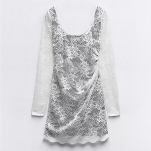 Zara Little Bow lace mini long sleeve mini dress